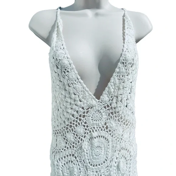 ✌🏻sold✌🏻FLOOK. Crochet Boho Cover Up Dress Size Medium Short Mini - Picture 8 of 15